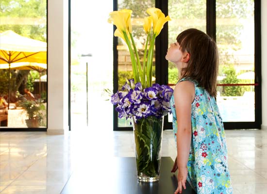 Little girl sniffing a flower