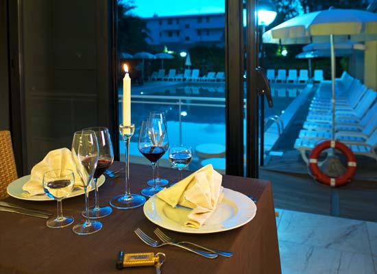 Table overlooking the pool